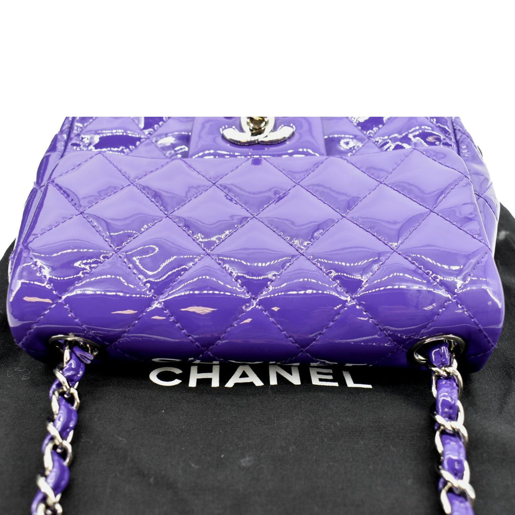 CHANEL Mini Flap Patent Calfskin Leather Shoulder Bag Purple