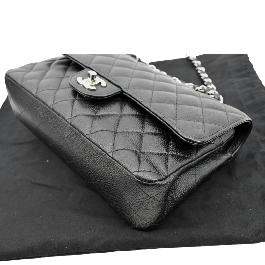 CHANEL Classic Medium Double Flap Caviar Leather Shoulder Bag Black