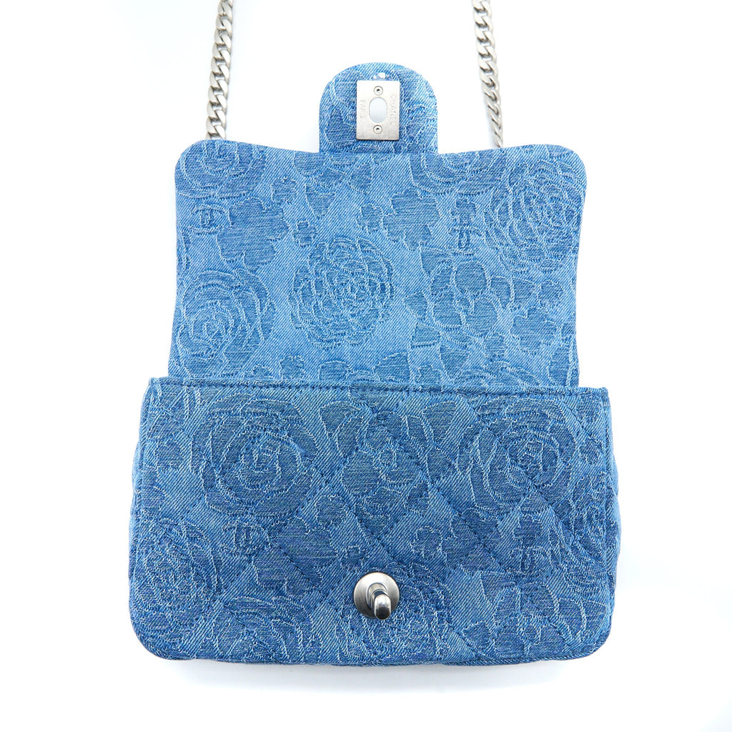 Chanel Coco Love Flap Bag Camellia Denim Blue  (Microchip)