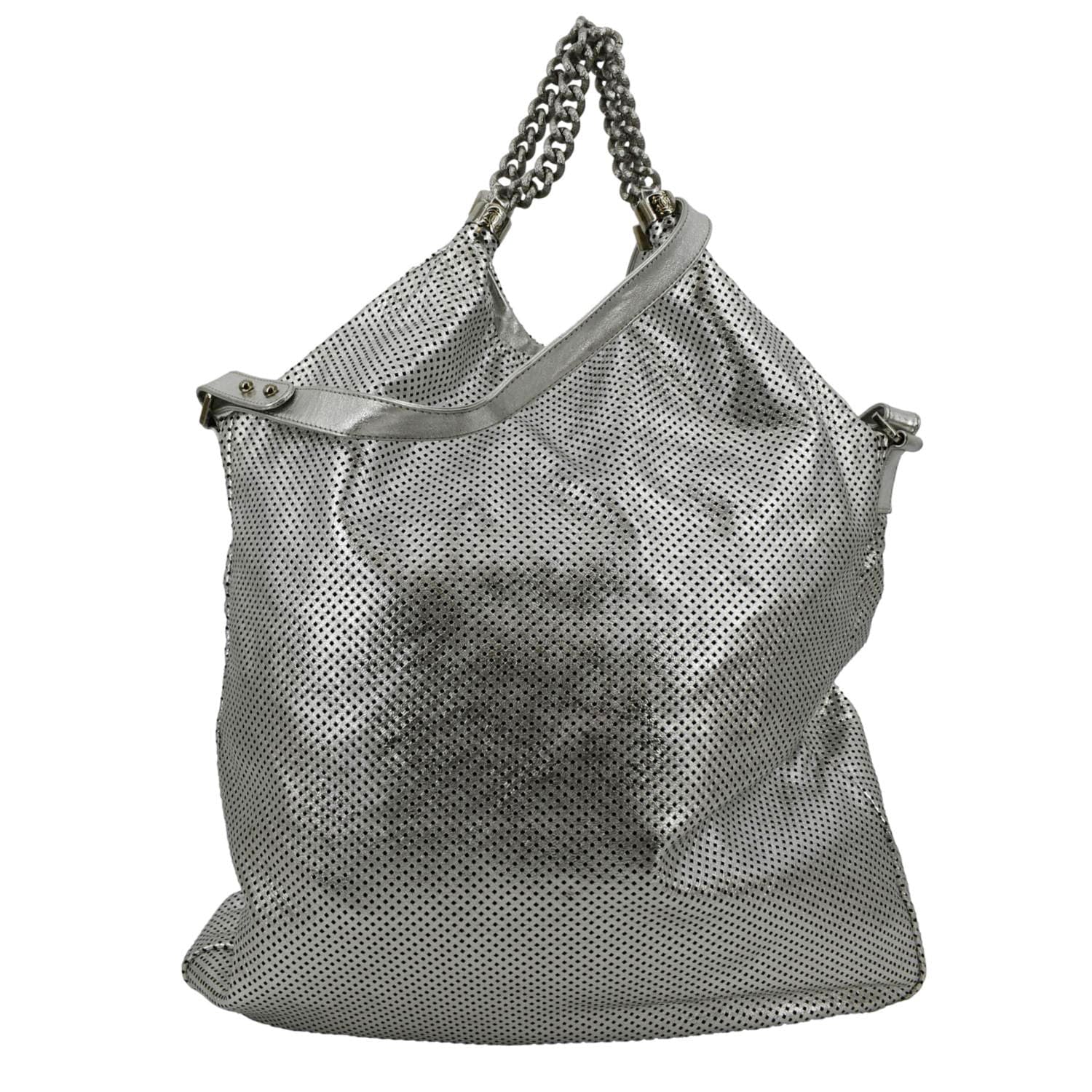 CHANEL Rodeo Drive Perforated Leather Shoulder Bag Metallic Silver