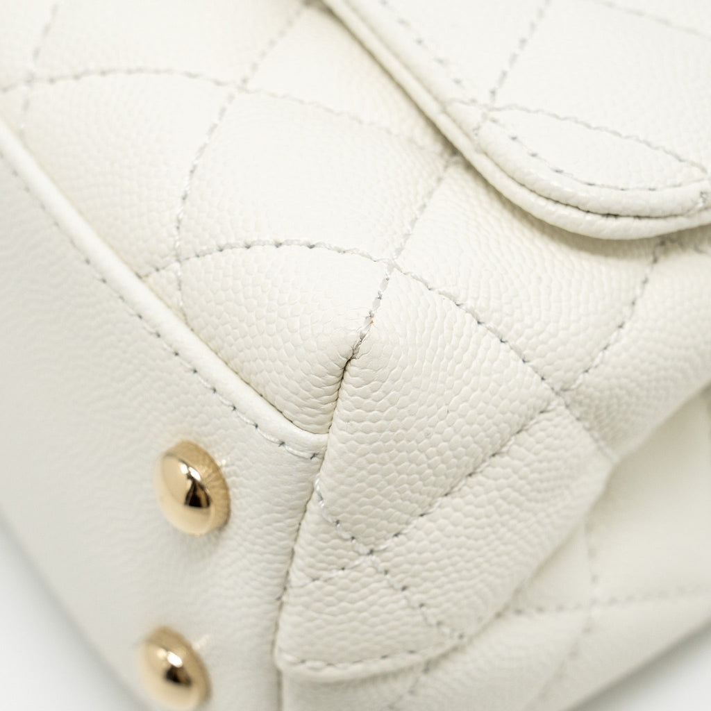 Chanel Mini Coco Handle Caviar White L (Microchip)