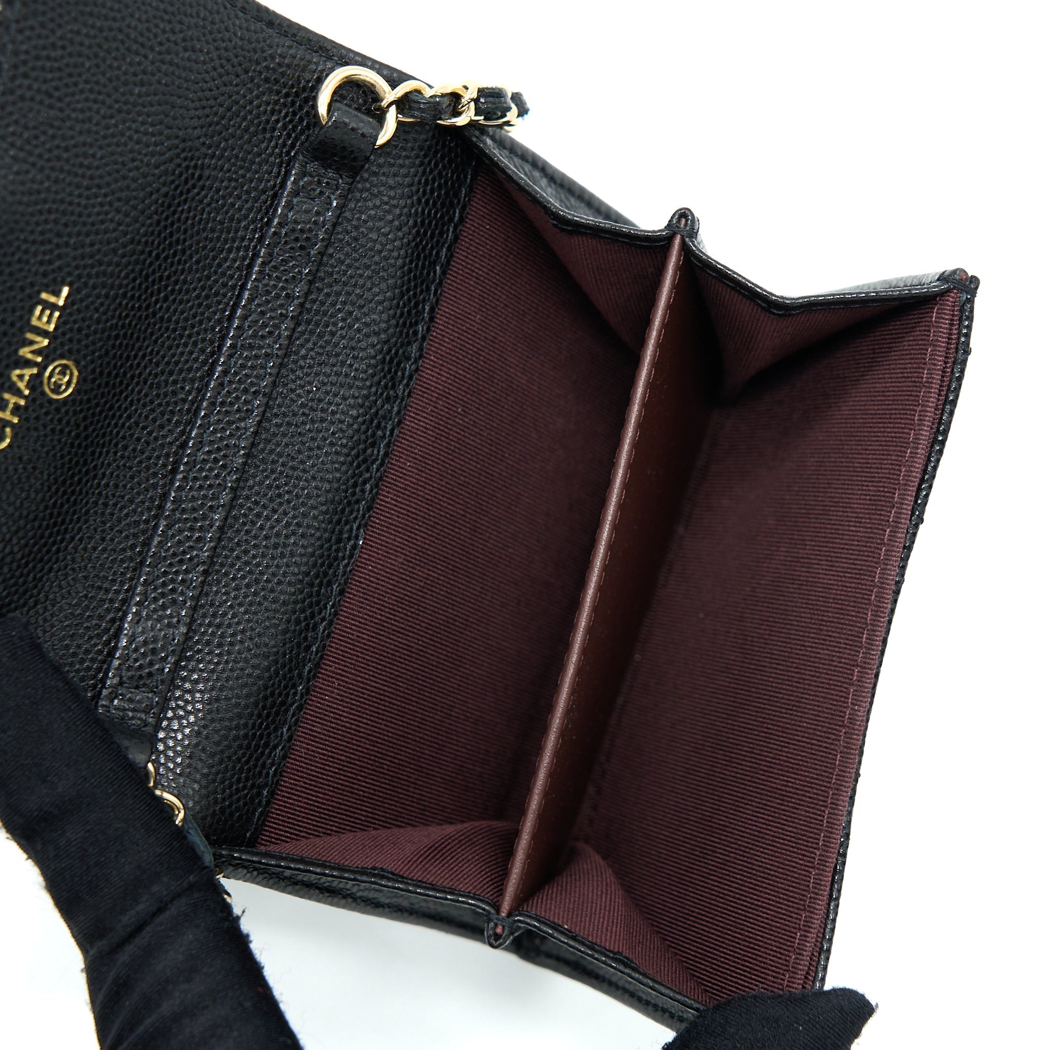 Chanel Card Holder On Chain Caviar Black L