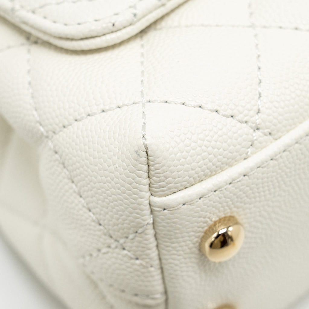 Chanel Mini Coco Handle Caviar White L (Microchip)