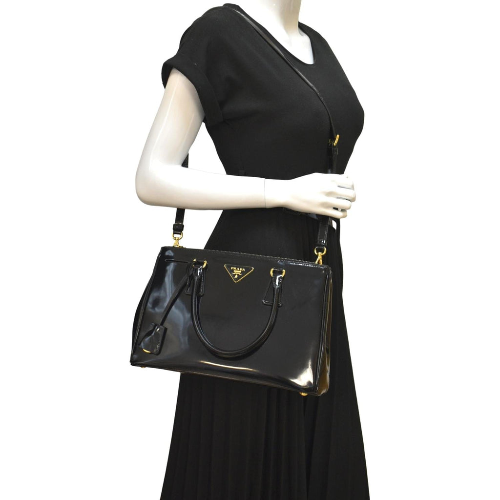 PRADA Double Zip Patent Leather Shoulder Bag Black B1801N