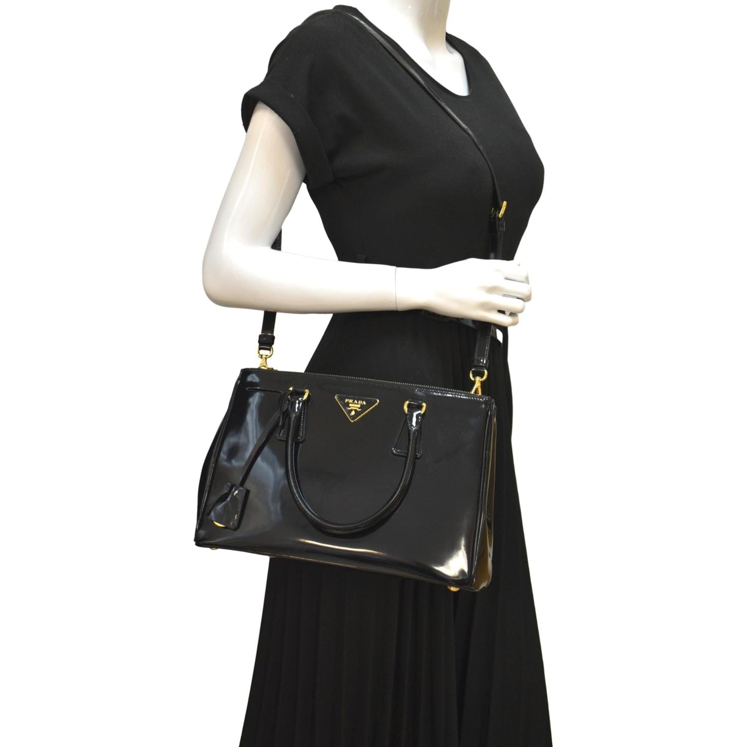 PRADA Double Zip Patent Leather Shoulder Bag Black B1801N