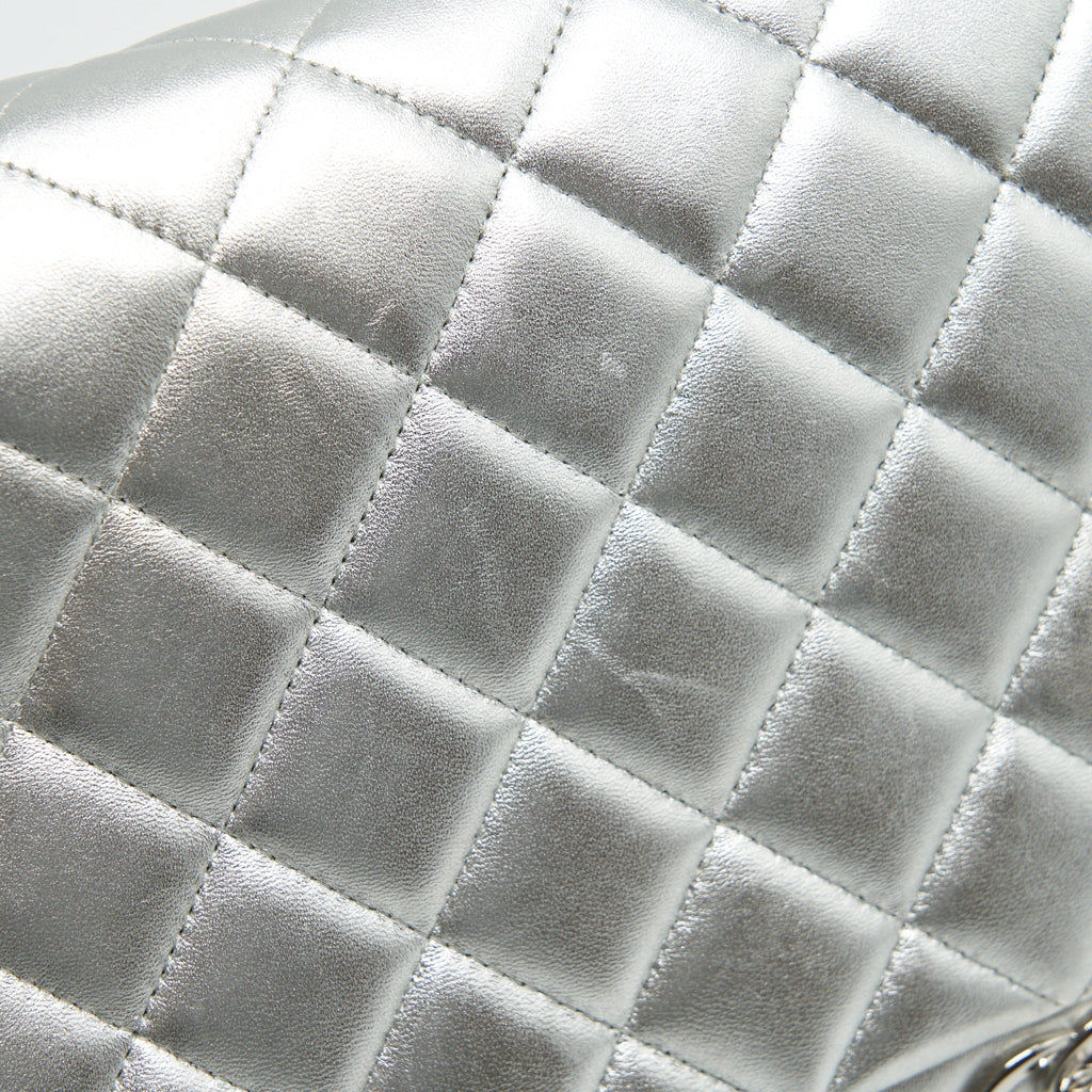 Chanel Maxi Classic Double Flap Bag Lambskin Sliver