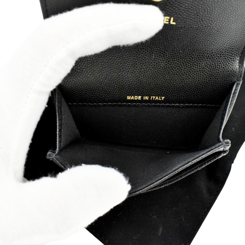 CHANEL CC Flap Quilted Caviar Leather Card Holder Black