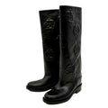 CHANEL Camellia Leather Boot Black Size 39.5