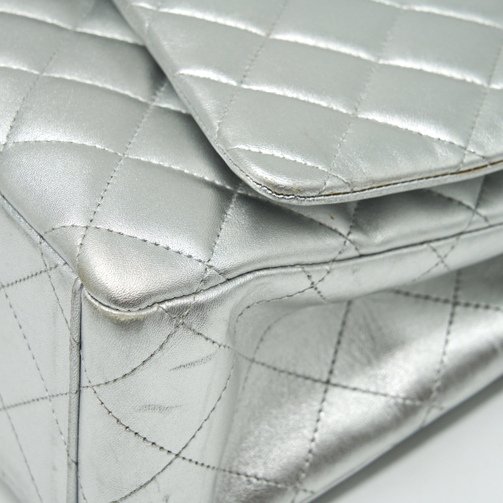 Chanel Maxi Classic Double Flap Bag Lambskin Sliver