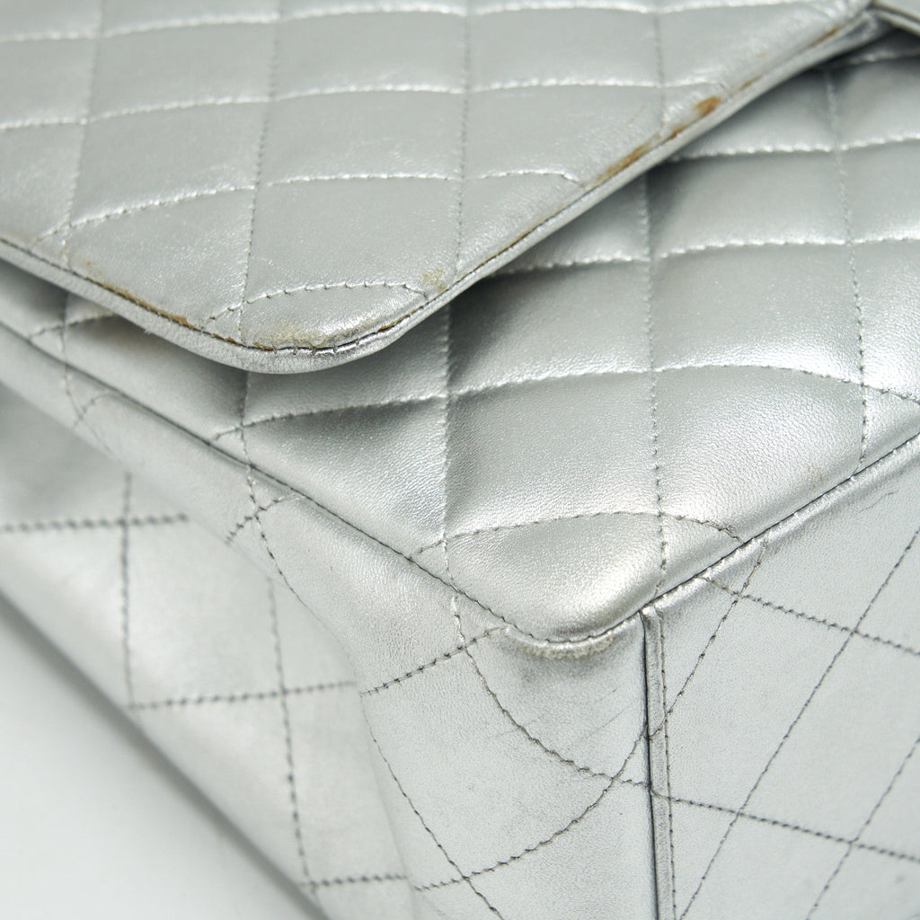 Chanel Maxi Classic Double Flap Bag Lambskin Sliver