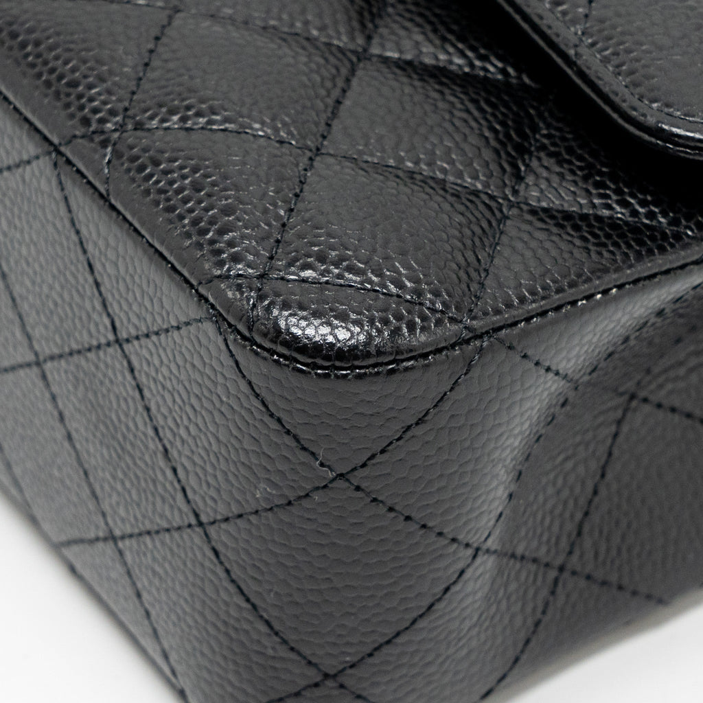 CHANEL Medium Classic Double Flap Bag Caviar Black  (Microchip)
