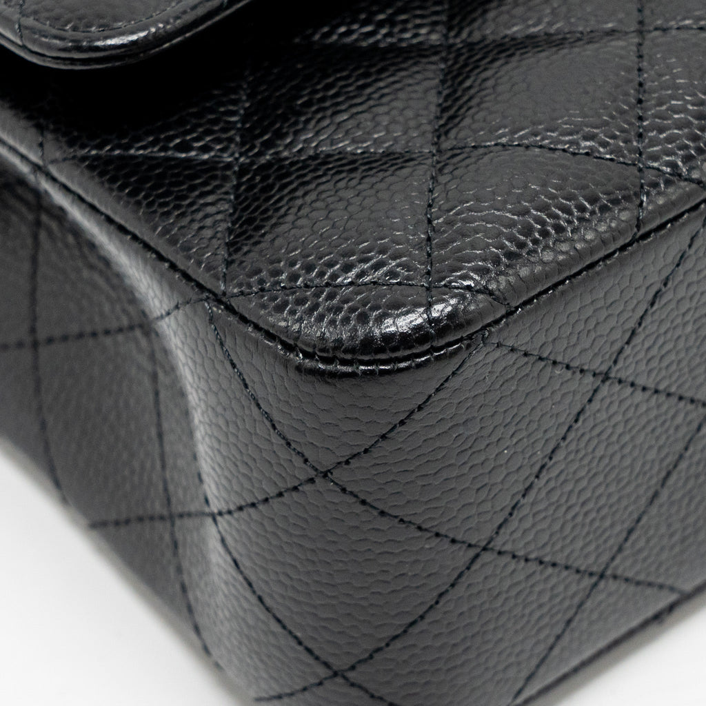 CHANEL Medium Classic Double Flap Bag Caviar Black  (Microchip)