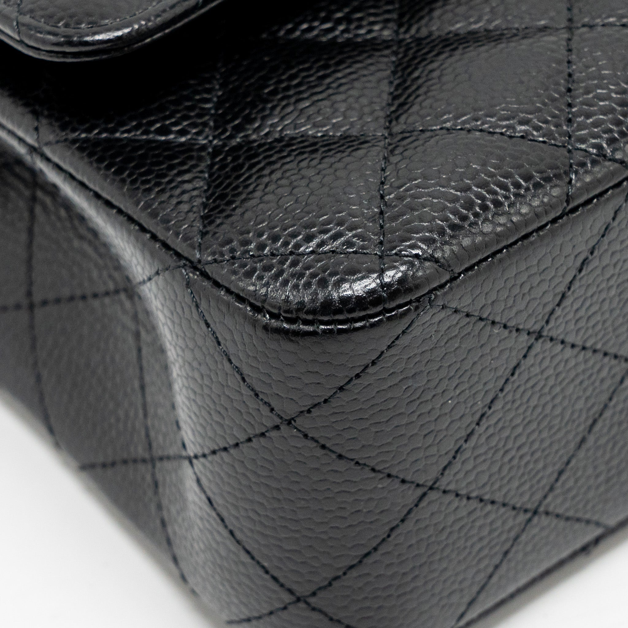 CHANEL Medium Classic Double Flap Bag Caviar Black  (Microchip)
