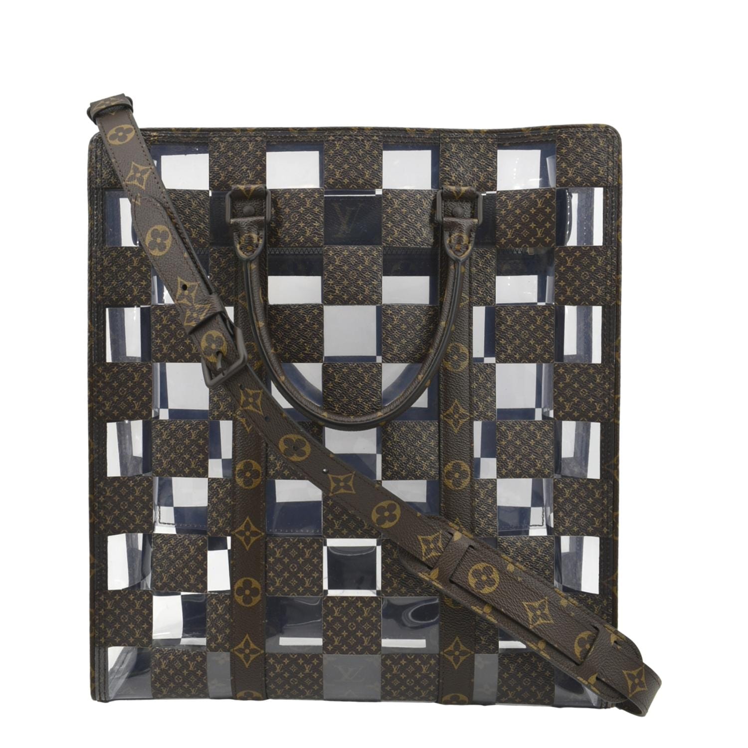 LOUIS VUITTON Sac Plat Chess PVC Monogram Coated Canvas Tote Shoulder Bag Brown