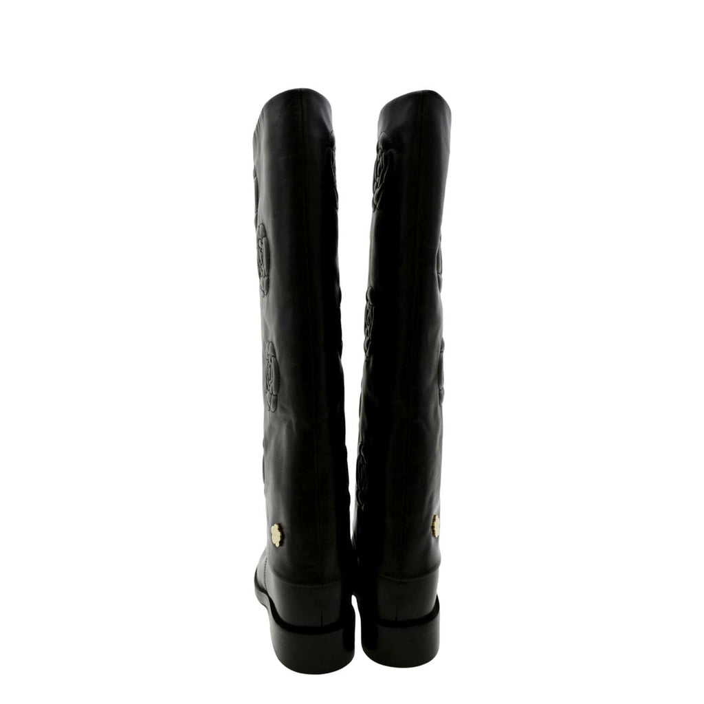 CHANEL Camellia Leather Boot Black Size 39.5