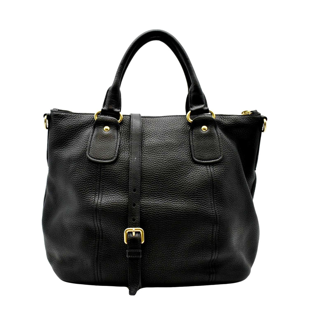PRADA Vitello Daino Large leather Tote Shoulder Bag Black