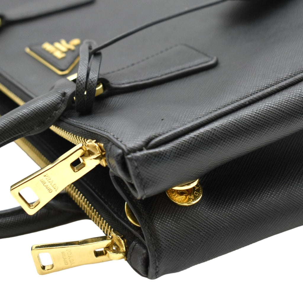 PRADA Galleria Double-Zip small Saffiano Leather Tote Bag Black
