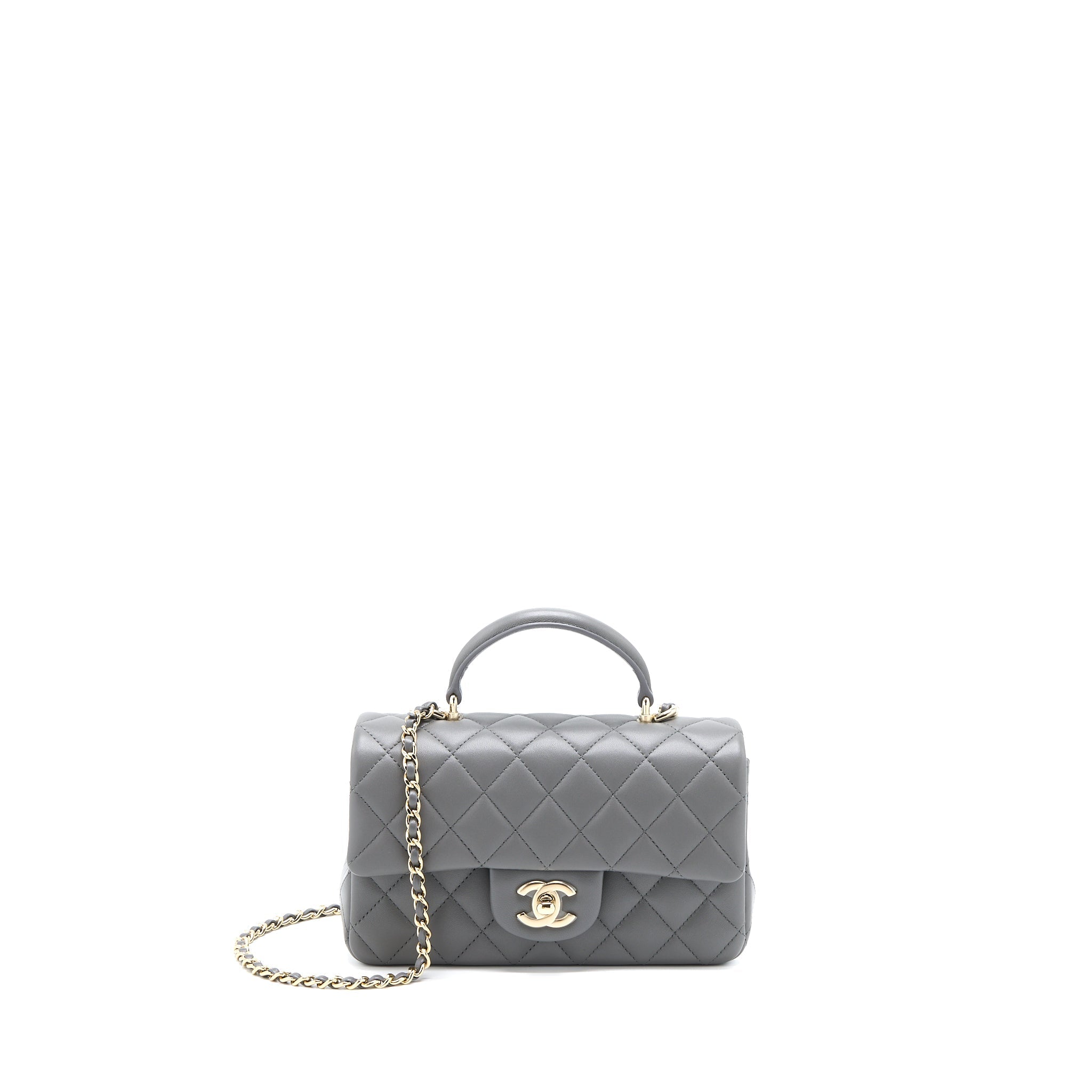 Chanel Top Handle Mini Rectangular Flap Bag Lambskin Grey L (Microchip)
