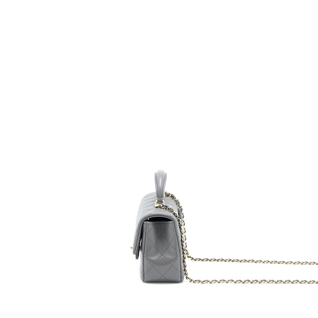 Chanel Top Handle Mini Rectangular Flap Bag Lambskin Grey L (Microchip)