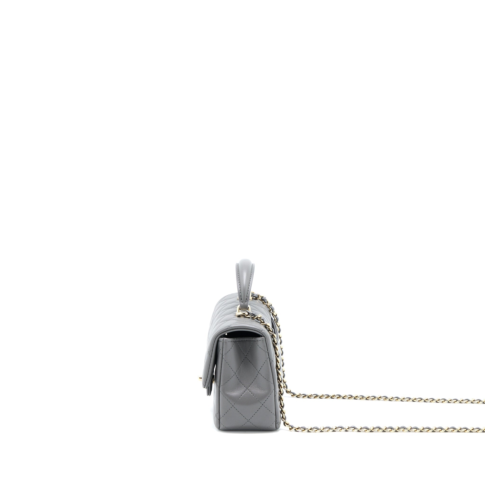 Chanel Top Handle Mini Rectangular Flap Bag Lambskin Grey L (Microchip)