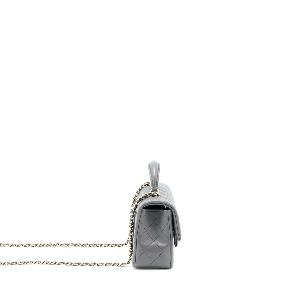 Chanel Top Handle Mini Rectangular Flap Bag Lambskin Grey L (Microchip)