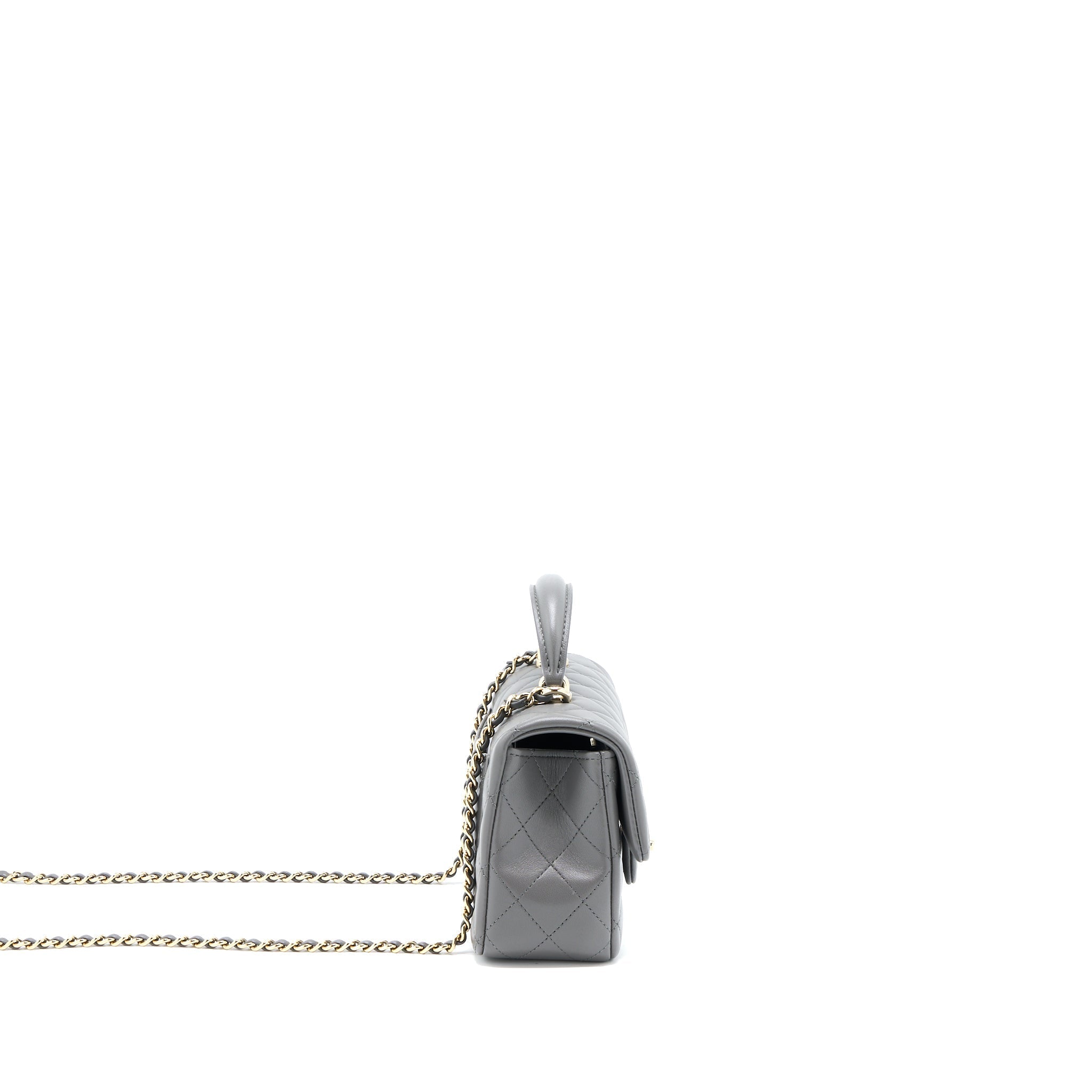 Chanel Top Handle Mini Rectangular Flap Bag Lambskin Grey L (Microchip)