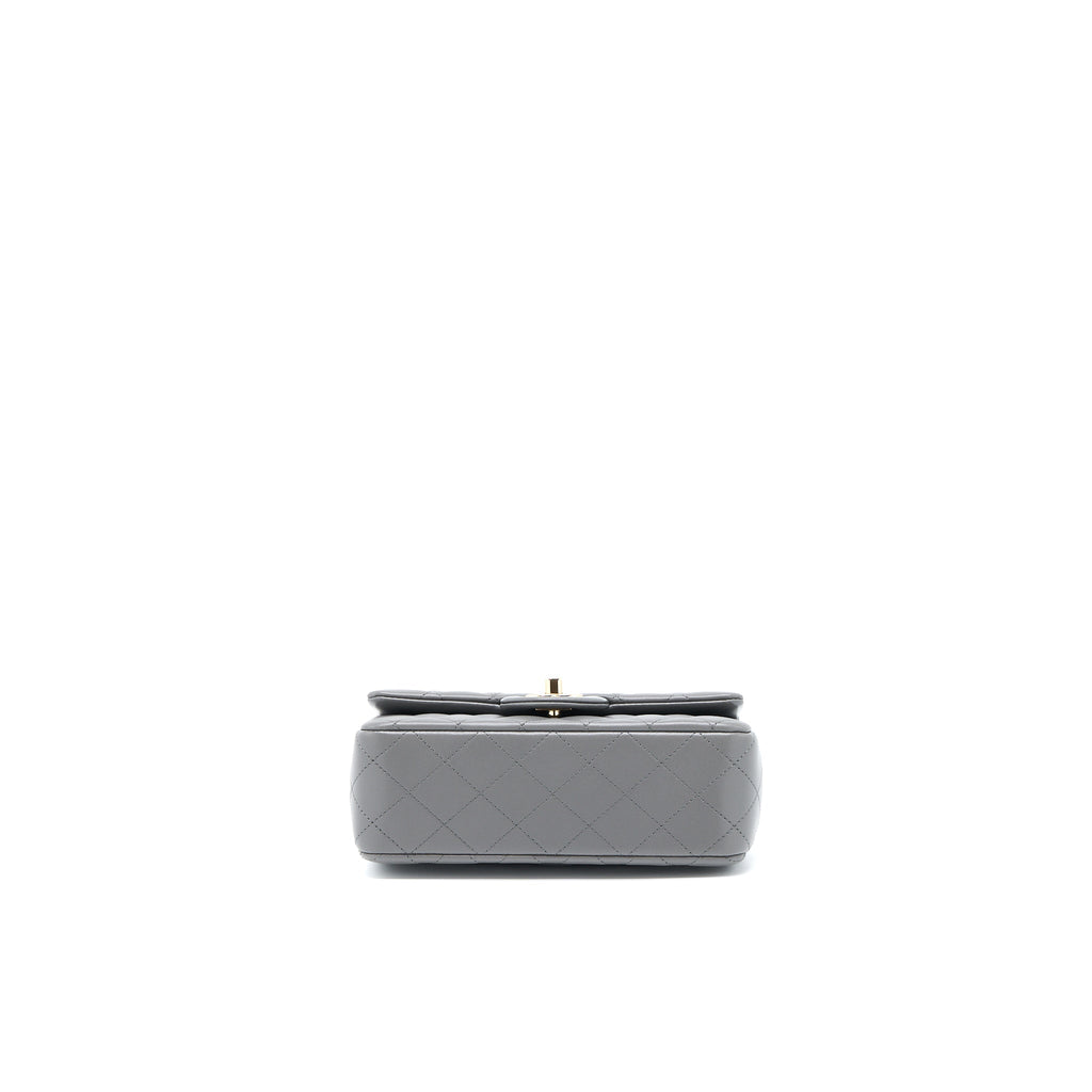 Chanel Top Handle Mini Rectangular Flap Bag Lambskin Grey L (Microchip)