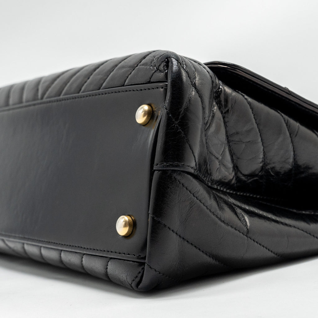 Chanel Medium Coco Handle Chevron Calfskin Black