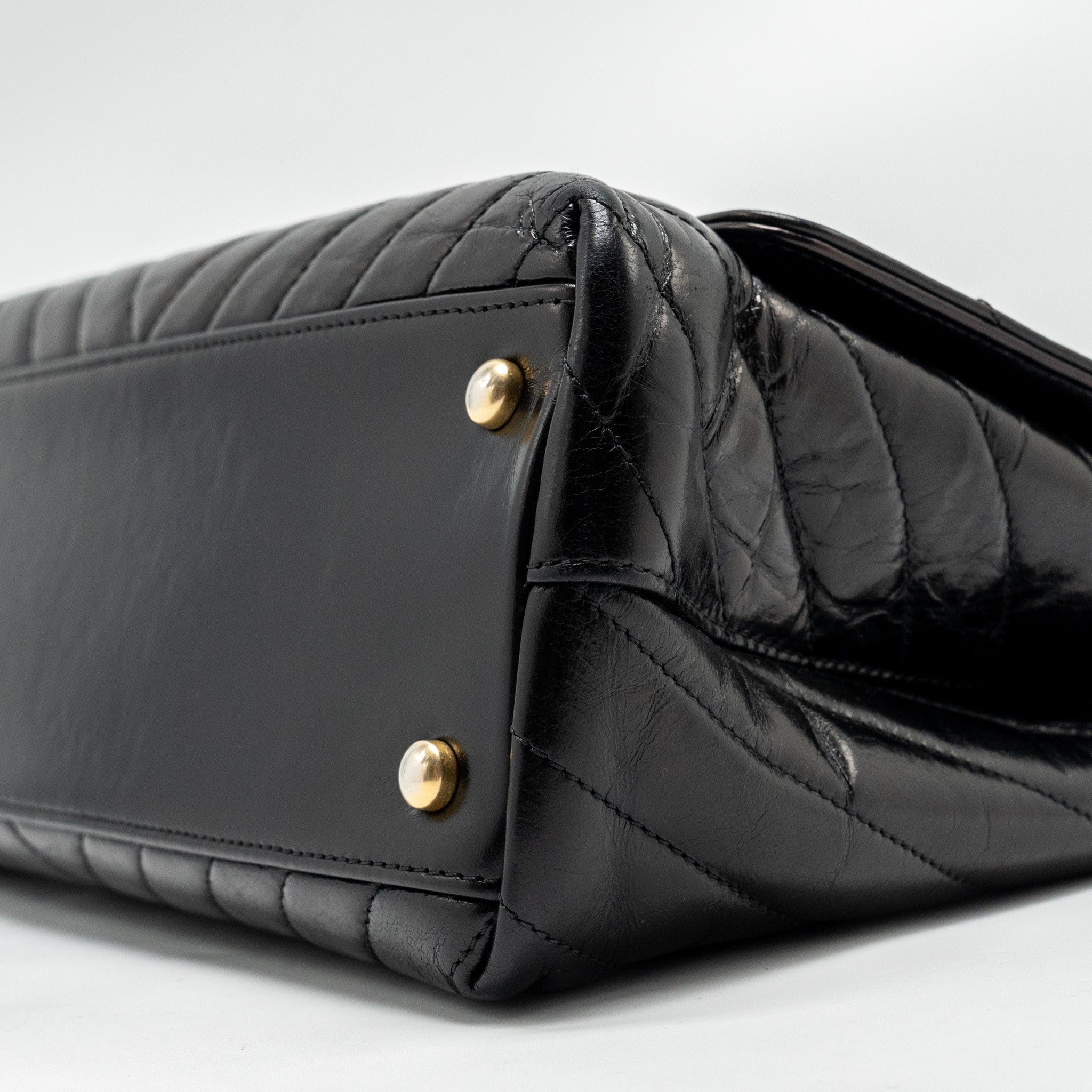 Chanel Medium Coco Handle Chevron Calfskin Black