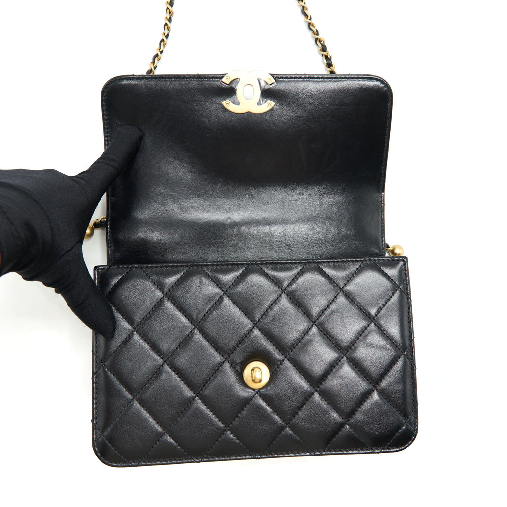 Chanel 21A Gold Crush Flap Bag Calfskin Black