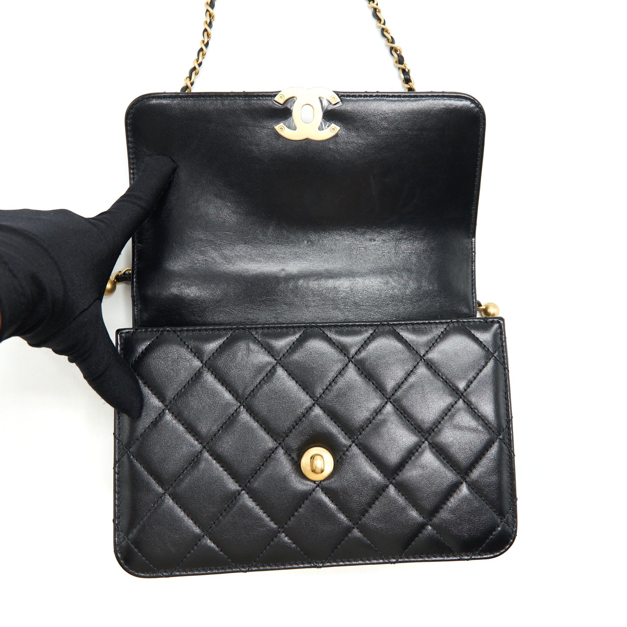 Chanel 21A Gold Crush Flap Bag Calfskin Black