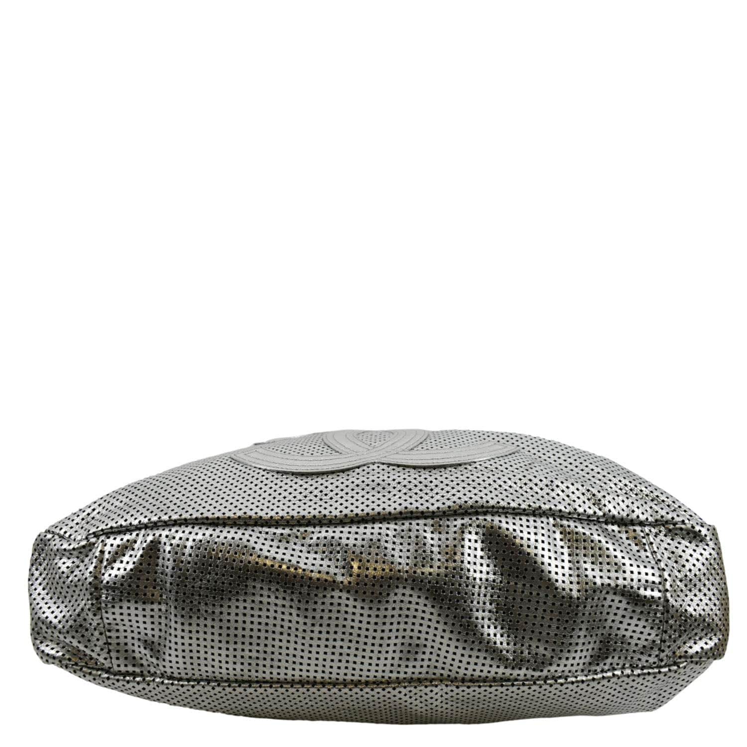 CHANEL Rodeo Drive Perforated Leather Shoulder Bag Metallic Silver