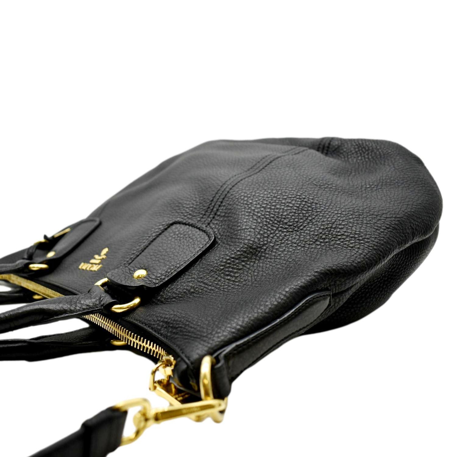 PRADA Vitello Daino Large leather Tote Shoulder Bag Black