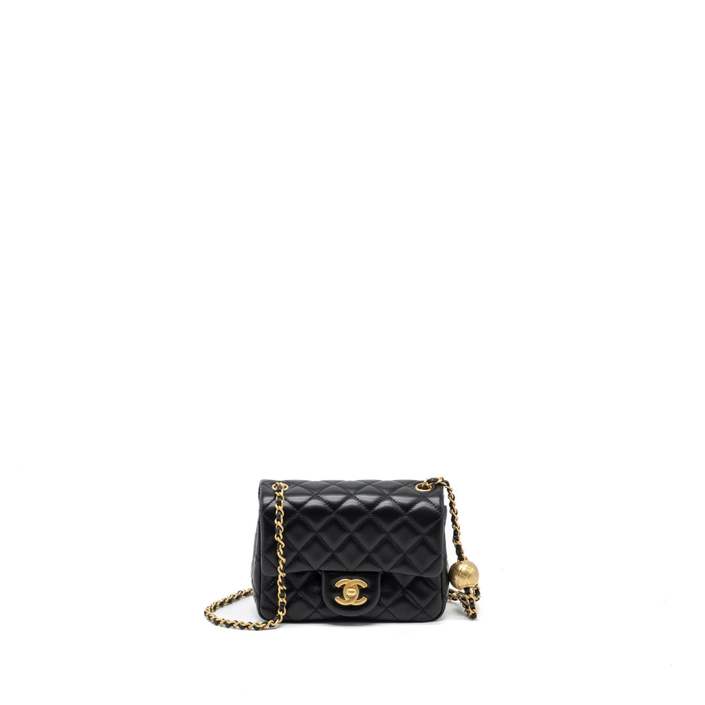 Chanel Pearl Crush Mini Square Flap Bag Lambskin Black Brushed  (Microchip)