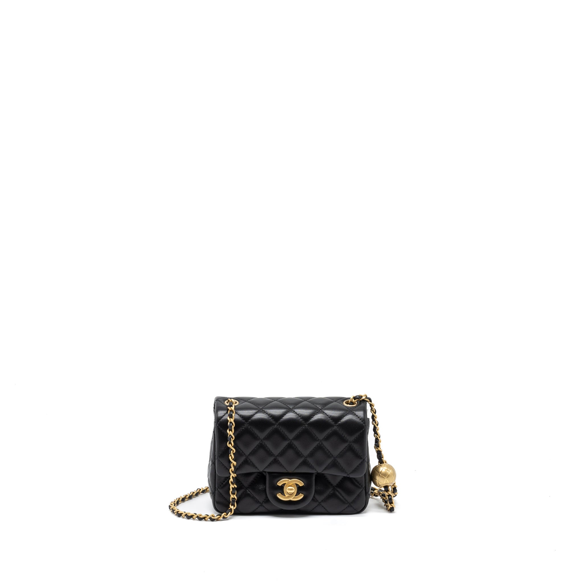 Chanel Pearl Crush Mini Square Flap Bag Lambskin Black Brushed  (Microchip)