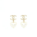 Chanel CC And Heart Earring Light Gold Tone