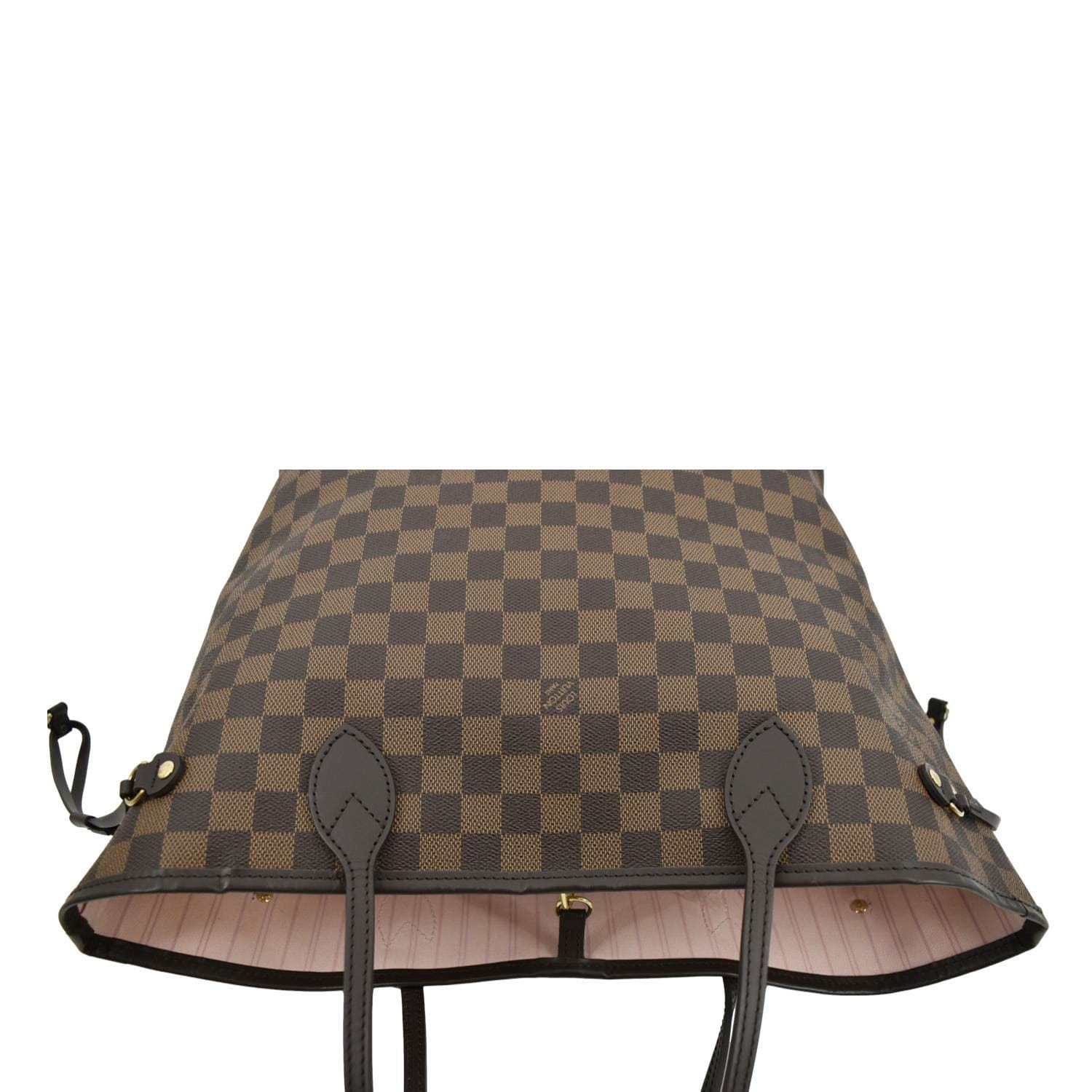 LOUIS VUITTON Neverfull MM Damier Ebene Tote Bag Rose Ballerine