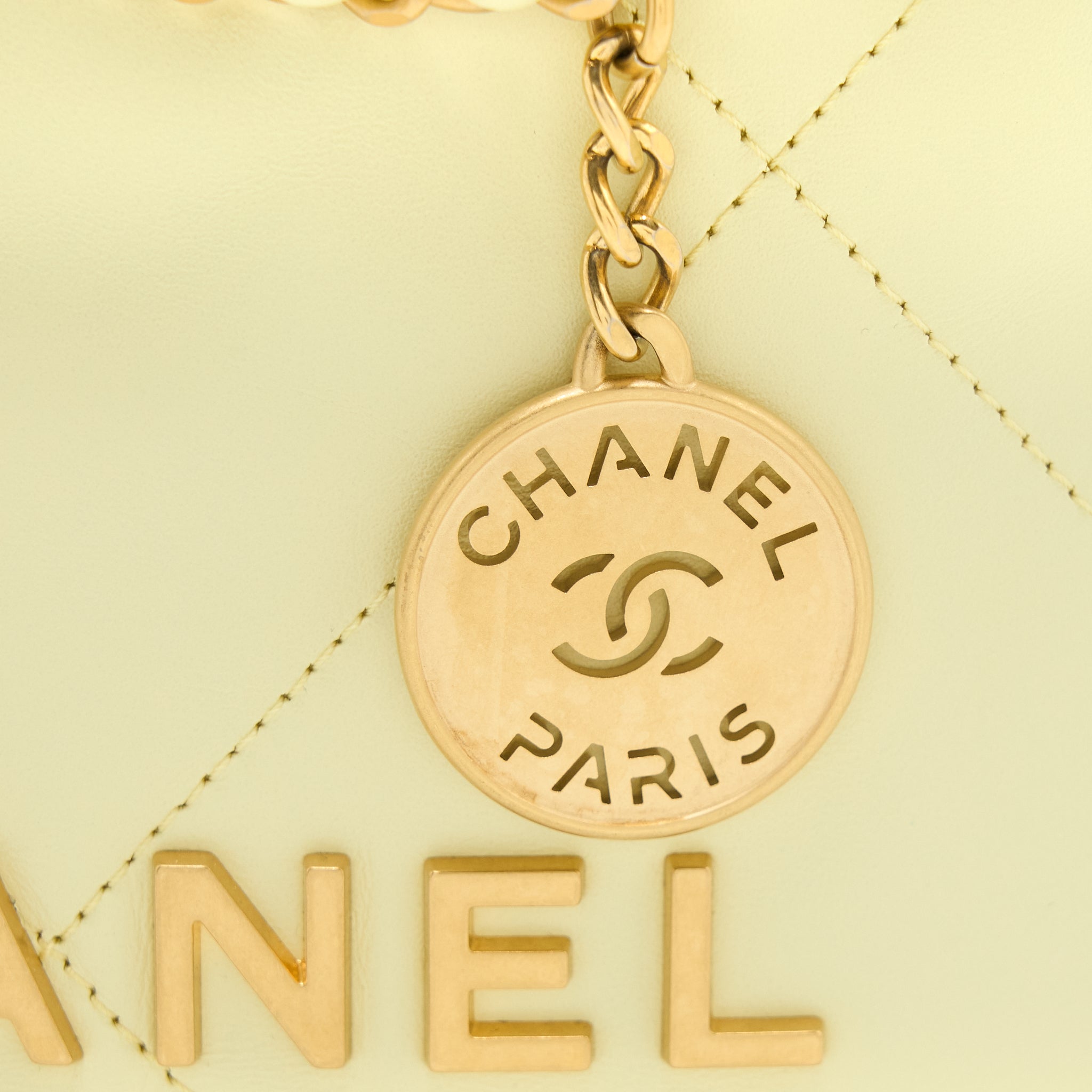 Chanel 23S Mini 22 Bag Shiny Calfskin Light Yellow  (Microchip)