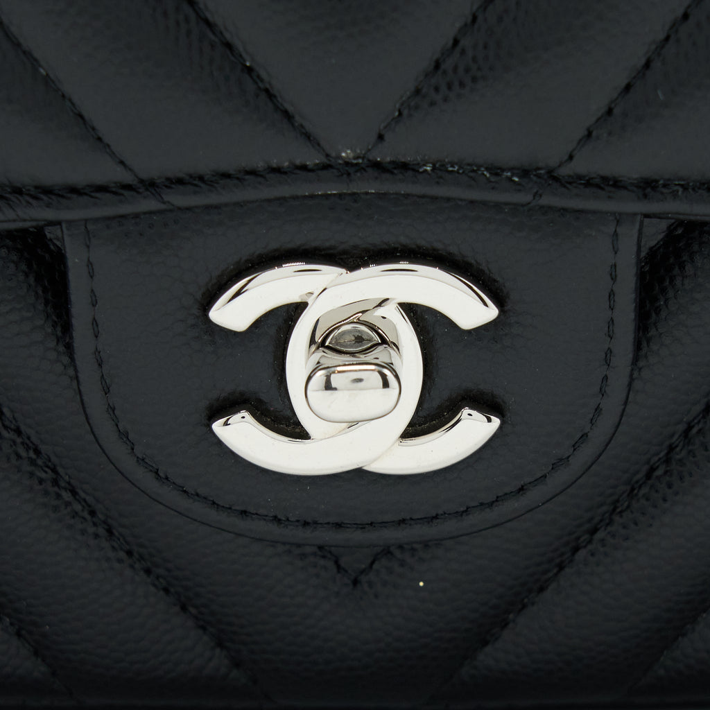 Chanel Medium Classic Double Flap Bag Chevron Caviar Black