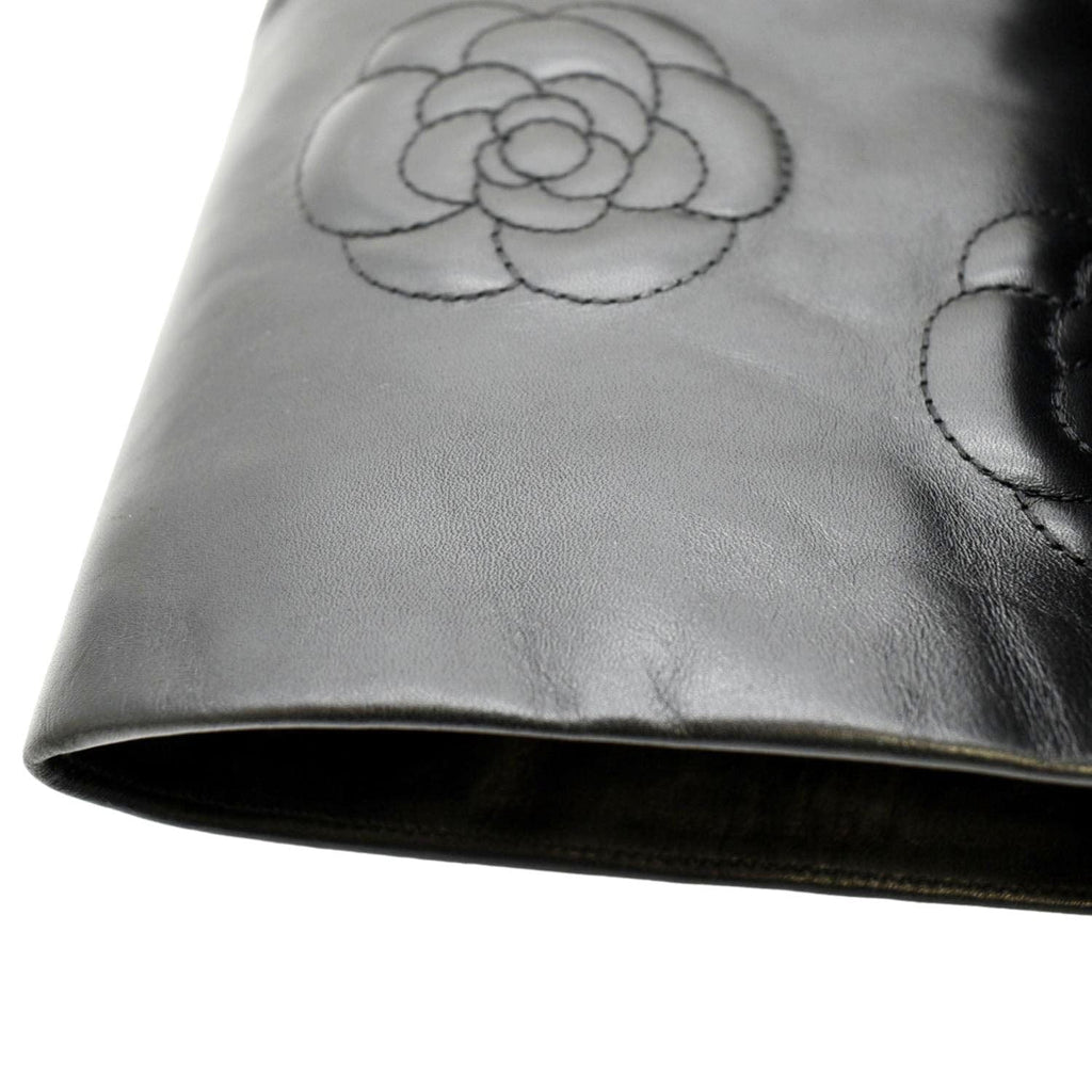 CHANEL Camellia Leather Boot Black Size 39.5