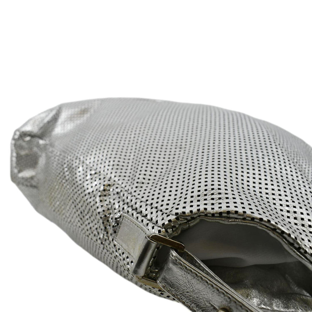 CHANEL Rodeo Drive Perforated Leather Shoulder Bag Metallic Silver