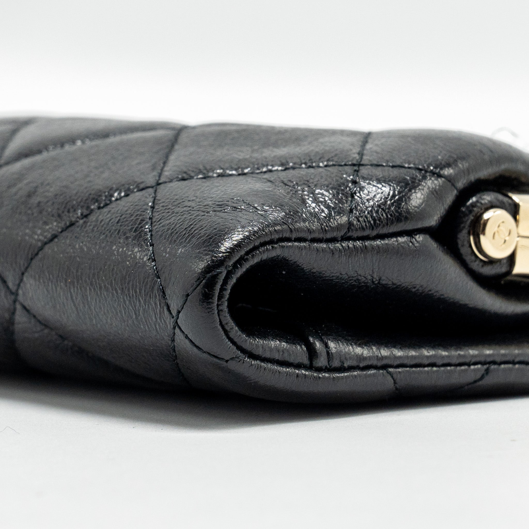 Chanel Quilted Mini Clip Purse With Chain Aged Calfskin Black L (microchip)