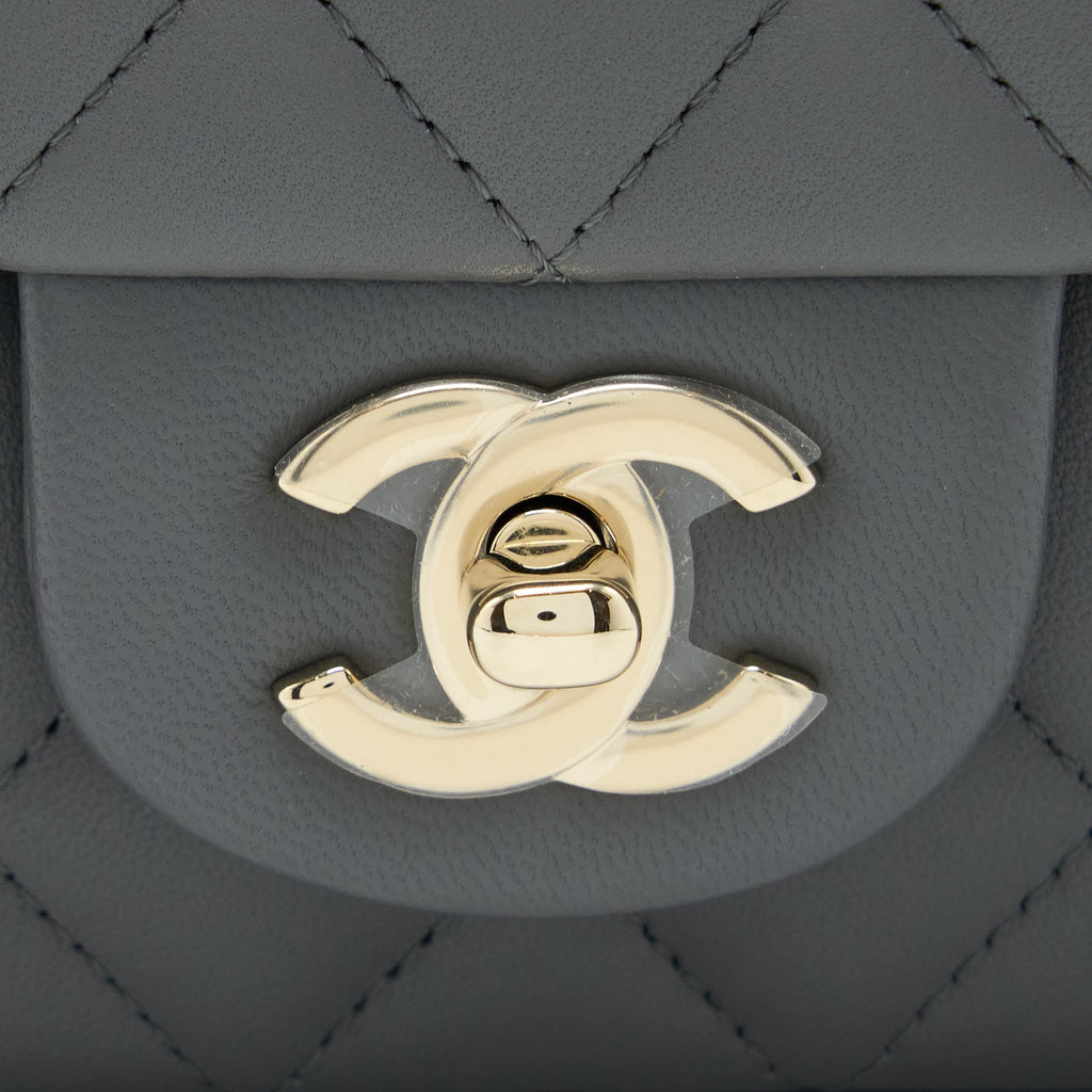 Chanel Top Handle Mini Rectangular Flap Bag Lambskin Grey L (Microchip)