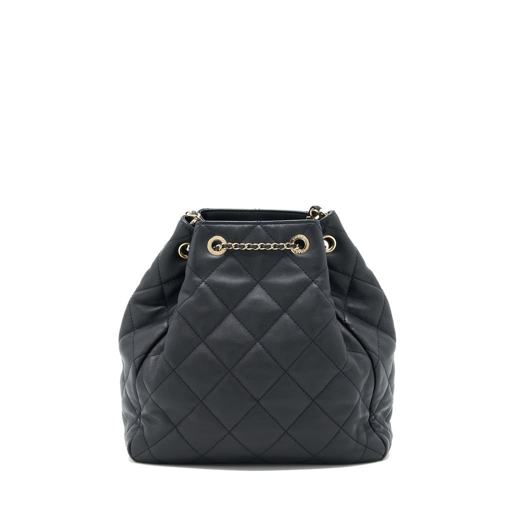 Chanel bucket bag quilted lambskin black L
