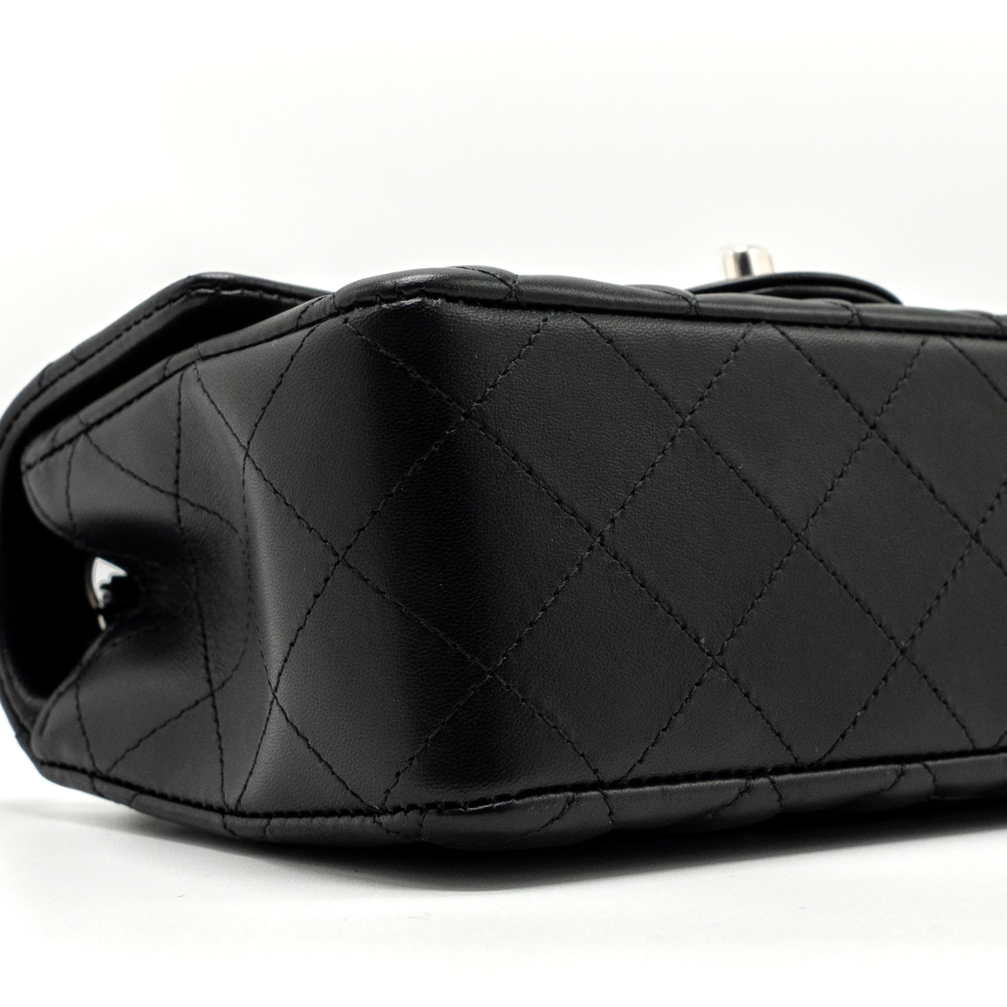 Chanel mini rectangular flap bag lambskin black  (microchip)