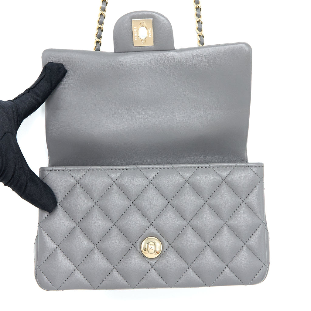 Chanel Top Handle Mini Rectangular Flap Bag Lambskin Grey L (Microchip)