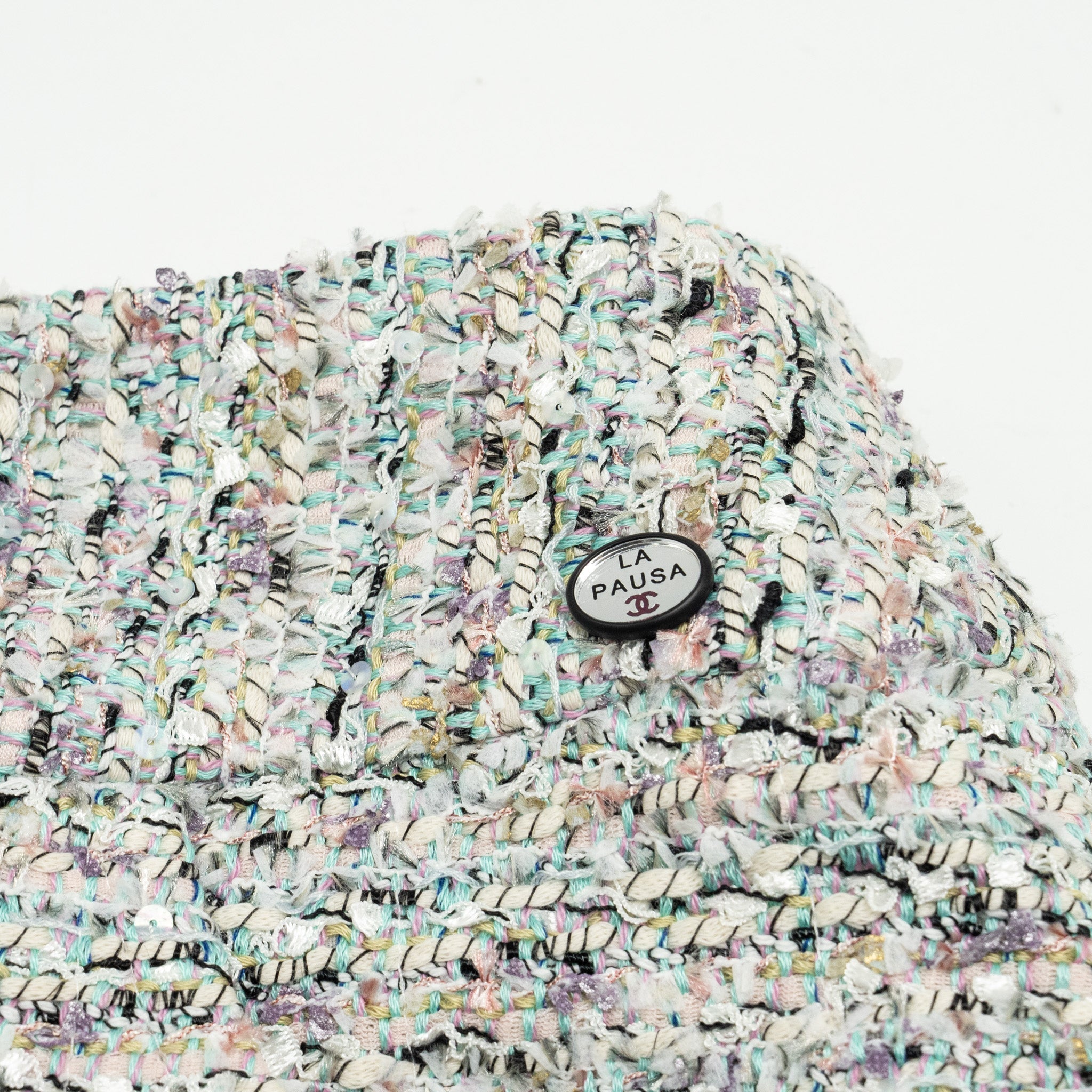 CHANEL Size 36 19C Tweed Mini Skirt Cotton/Polyamide Ecru/Pink/Blue/Black