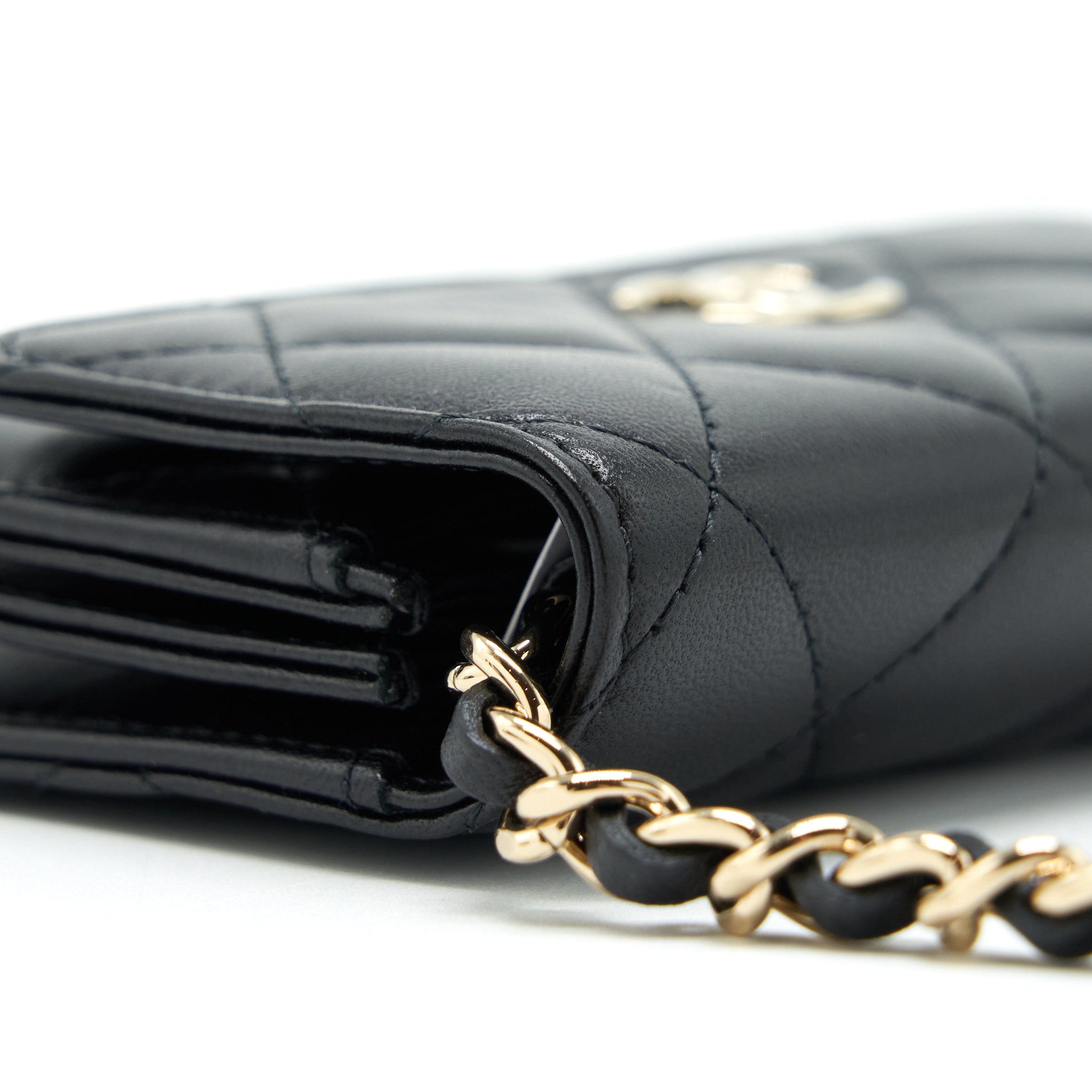 Chanel Mini Flap Bag With Camellia Chain Lambskin Black L