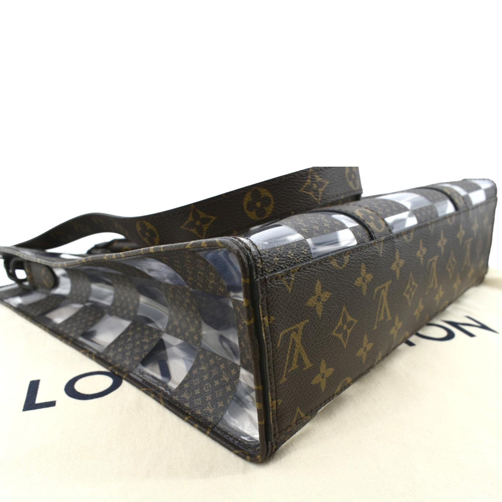 LOUIS VUITTON Sac Plat Chess PVC Monogram Coated Canvas Tote Shoulder Bag Brown