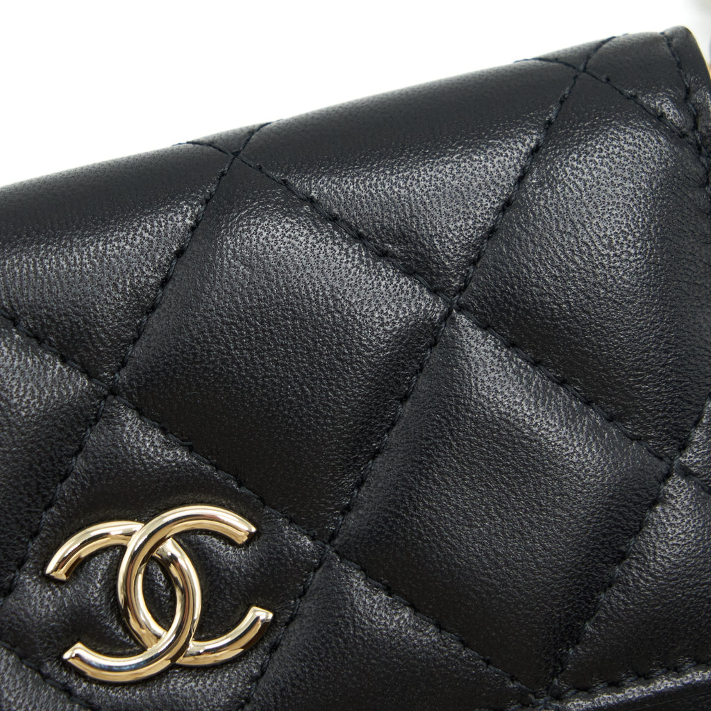 Chanel Mini Flap Bag With Camellia Chain Lambskin Black L